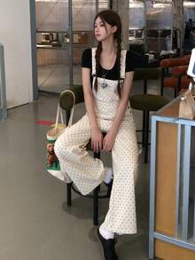 Women's Casual Polka Dot Denim Overalls And Jumpsuits Cute Tops Vacation - Apricot - View 5