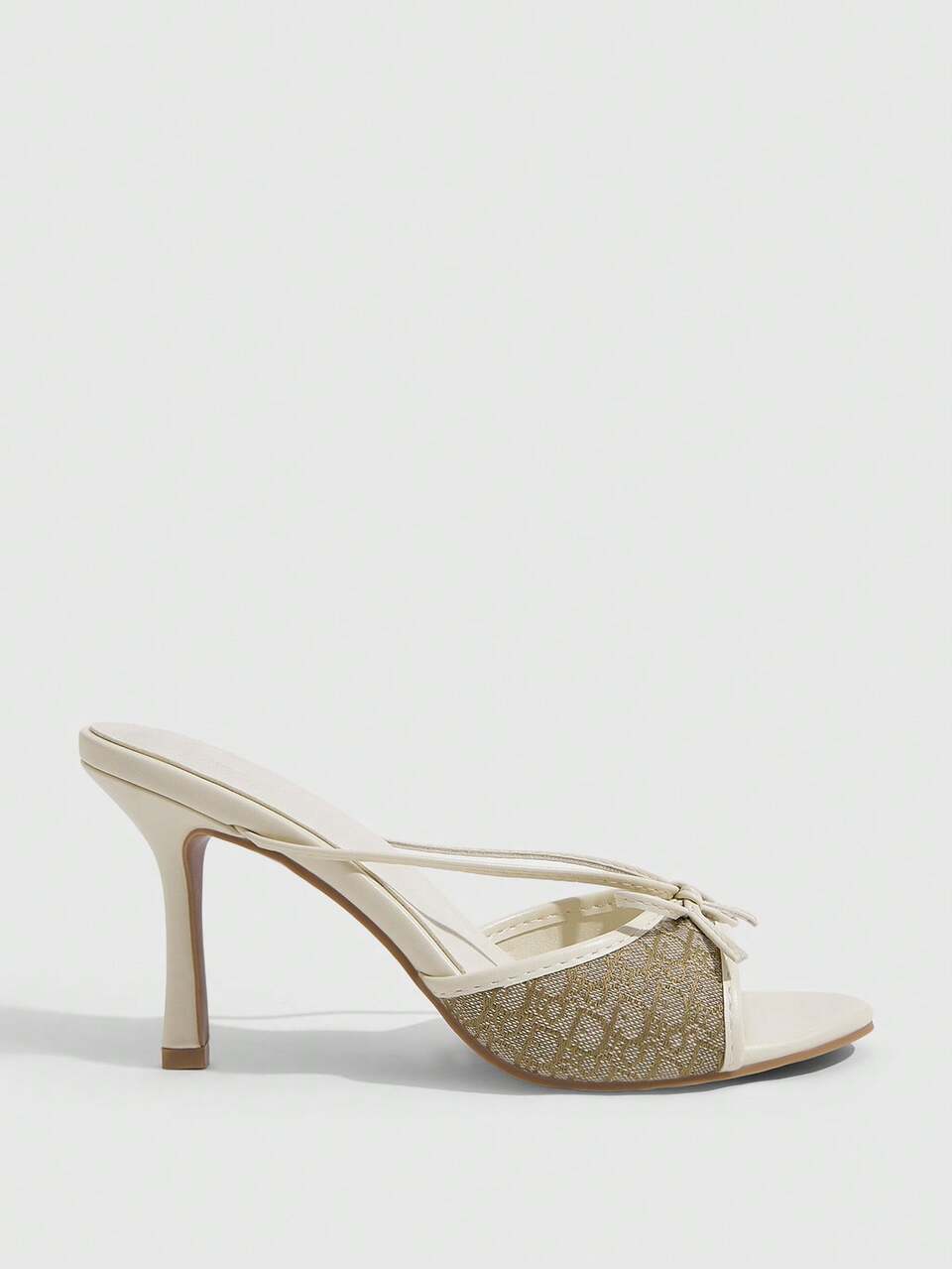 CUCCOO SZL Women Shoes Beige PU Bow Fashion Sexy Elegant Elegant Round Toe Pedal High Heels Sandals