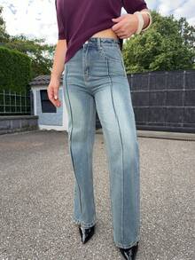 Jeta Ari Celana Jeans Denim Wanita Model Longgar, Warna Washed, untuk Bisnis Kasual, Musim Semi & Musim Panas/Gugur - Biru - View 3