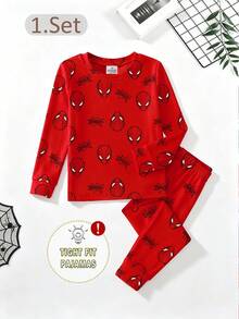 SHEIN 6pcs/Set Pakaian Rumah Anak Laki-Laki dan Remaja, Atasan Rajut Lengan Panjang dan Celana Panjang Motif Konsol Game & Astronot - MultiWarna - View 4