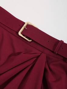 GlowEve CURVE Setelan 2 Potong Kemeja Polkadot Vintage + Rok Lipit Burgundy untuk Musim Gugur - Hitam - View 4