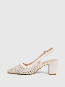 CUCCOO SZL Women's Fashion Pointed-Toe Woven Hollow Shoes Are Suitable For Summer Dating Party Style Commuter Thick High-Heeled Shoes - Apricot - View 4