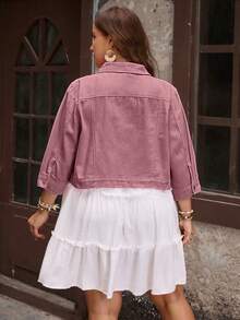 EMERY ROSE Chaqueta de Mezclilla Versátil con Bolsillos y Botones Simples para Tallas Grandes - Rojo violeta - Ver 2