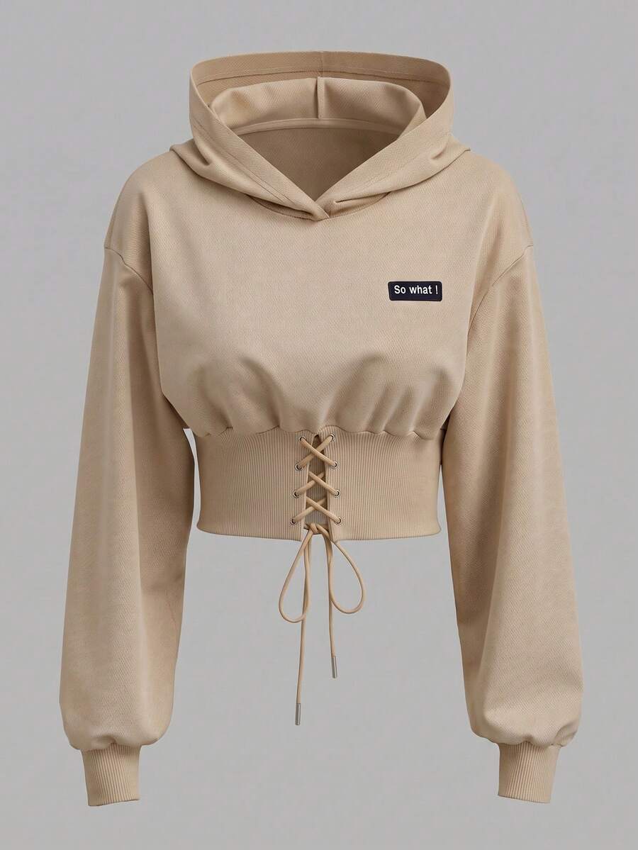 SHEIN EZwear 白色針織女款運動衫,秋冬長袖上衣,卡其色女款運動衫 - 卡其色 - 查看 1