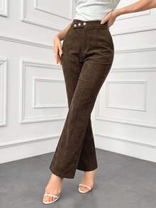 Modelyn Women's Solid Minimalist Basic Button Front Pants In Fall/Winter - Coffee Brown - View 5