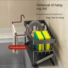 Kitchen Storage Rack, Sink Cloth Holder, Draining Rack For Dishwater, Carbon Steel Faucet, Storage Rack For Dishwashing Detergent, Steel Wire Ball For Cleaning, All-In-One Handy Device. - A - View 3