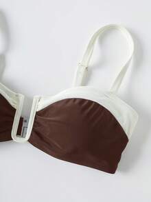 Travachic Conjunto de traje de baño con bloques de color y patchwork para mujer - Marrón - Ver 8