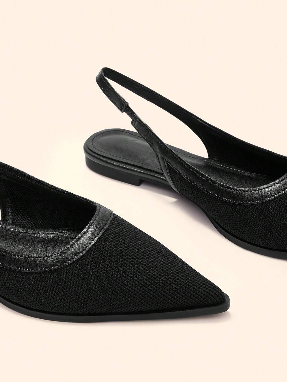 CUCCOO BASICS French Minimalist Mesh Splicing Slingback Shoes Women's Pointed Toe Thin Belt Soft Sole Thin Black Commuter Versatile Flat Bottom Sandals