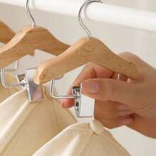 1pc Mini Wooden Hanger With Stainless Steel Clips - Pet Clothing & Accessory Hanger, Polished Surface, Space-Saving Design, Suitable For Hanging Small Items, Bathroom Storage Rack - Multicolor - View 11
