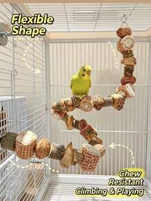 1 Set Natural Wood Parrot Perch Stand Climbing Ladder Chewing Toy With Grinding Beak Platform For Cockatiel Budgie Conure Lovebird Cage Accessories - multicolor - View 3