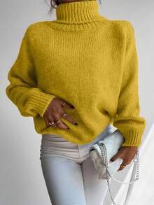 RueChic Jersey cuello alto de manga raglán tejido de canalé - Amarillo - Ver 6