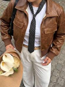 Dazy Plus Jaket Kasual Blogger Model Longgar Warna Cokelat untuk Musim Semi/Gugur, Jaket Luar Biasa - Mocha Brown - View 7