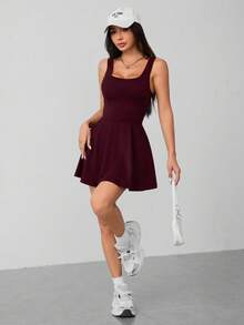 SHEIN PETITE 女款無袖下擺口袋短褲黑色連身褲 - 中紫紅色 - 查看 6
