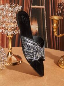 CUCCOO TILAWA New Outdoor Women's Flat Sandals, Black Slippers With Pointed Design And Colorful Sequins, Soft And Comfortable Soles, Suitable For Casual Gatherings - Black (White Diamond) - View 3