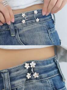 Flower And Butterfly Seamless Belt Buckle, Universal Jeans Waist Circumference Adjustment Device, Waist Fastener Button Type Waist Reduction Buckle, No Sewing Required To Make Loose Pants Fit Better, Easy To Use, No Tools Required - multicolor - View 2