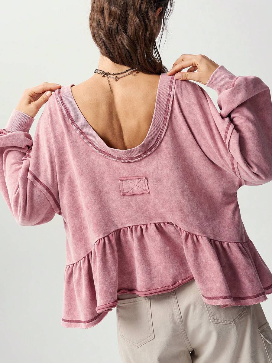 Bohemela Casual Solid Color Knit Women's Sweatshirt - Dusty Pink - View 1