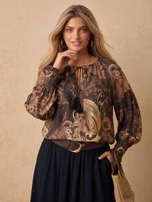 Levarali Plus Size Women's All-Over Print Casual Versatile Daily Wear Shirt Fall - Multicolor - View 2