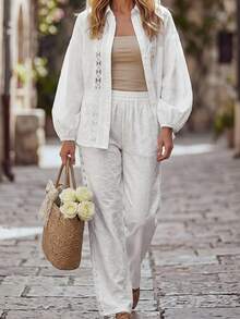 Hansera 2026 Spring/Summer New Regular Women 2 Pieces Long Sleeve Top And Pants Set - White - View 3
