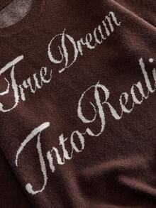 ROMWE MEN Street Life Men's Crew Neck Letter Jacquard Knit Sweater Street Fashion - Brown - View 4