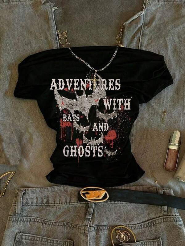 Attitoon Halloween Goth Y2K Spider /Spider Web Graphic Tees