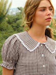 WESTFADE Women's Mini Peter-Pan Collar Puff Sleeve Ruffle Dress - Multicolor - View 2