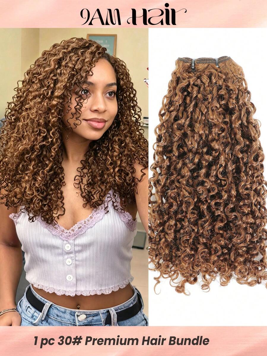 Pixie Curl Hair Bundles Solid Color 30# Double Drawn Hair Weft One Hair Donor Virgin Human Hair Weaves 12a Grade SDD Full End - S30# - View 1