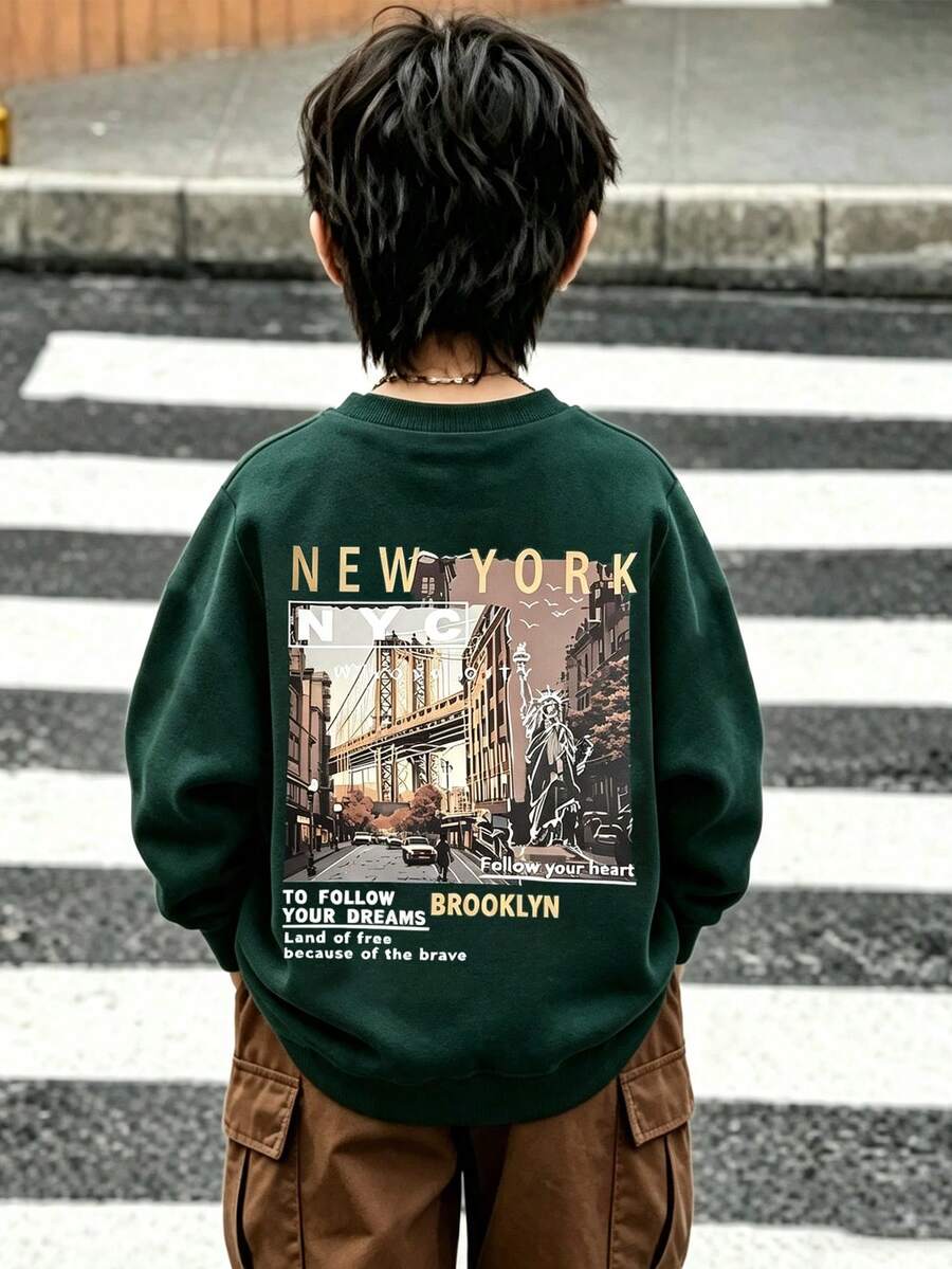 Setelan Sweatshirt dan Celana Olahraga Kasual Modis untuk Anak Laki-Laki, Nyaman, Minimalis, Serbaguna, dengan Motif Angka & Huruf Vintage, Cocok untuk Beraktivitas di Luar Ruangan dan Olahraga. - MultiWarna - View 1