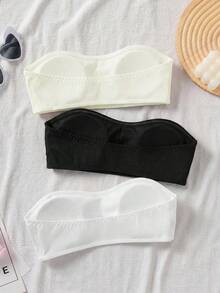 SHEIN 青少年女孩純色極簡舒適加厚防滑抹胸內衣 3件組 - 彩色 - 查看 2