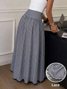 Serisse Rok Kotak-kotak Kasual Wanita untuk Liburan - Navy Blue - View 9