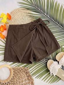Soleia Women's Denim Shorts Casual Vacation Matching Shorts Blue - Brown - View 9