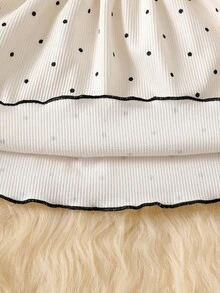 SHEIN Newborn Baby Girls A-Line Dress Sweet Elegant Beige Black Polka Dot Bow Ruffle Long Sleeve Ruffled Collar Birthday Party Fall Cozy Ballet Ribbed Knit - Apricot - View 7