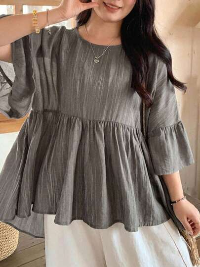 Dazy Plus Cute Ruffle Trim Loose Pullover Blouse Doll Shirt Spring Summer Autumn