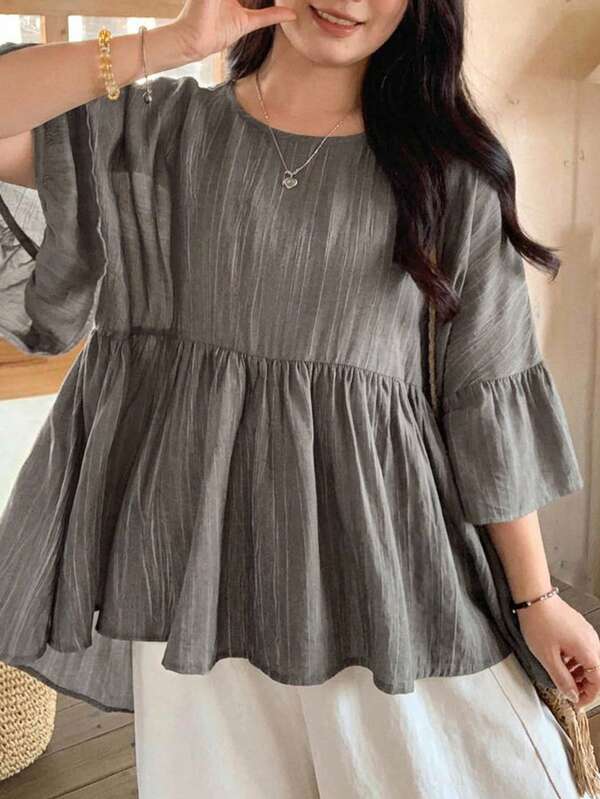 Dazy Plus Cute Ruffle Trim Loose Pullover Blouse Doll Shirt Spring Summer Autumn