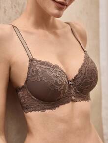 Bralution 蕾絲拼接鋼圈胸罩內衣 - 摩卡棕 - 查看 3