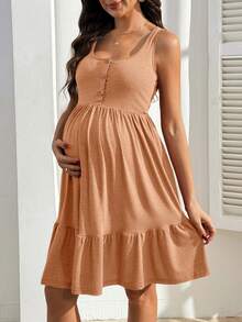 GentleRue Maternity Maternity Nursing Dress With Functional Buttons And Ruffle Hem - Orange - View 3