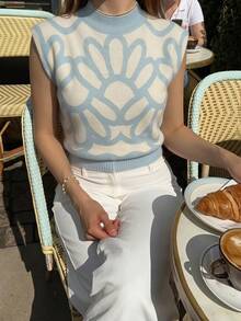 Firerie Elegant High Neck Loose Casual Versatile Sleeveless Knit Sweater Vest Top For Women, Suitable For Dating, Chic - White - View 5