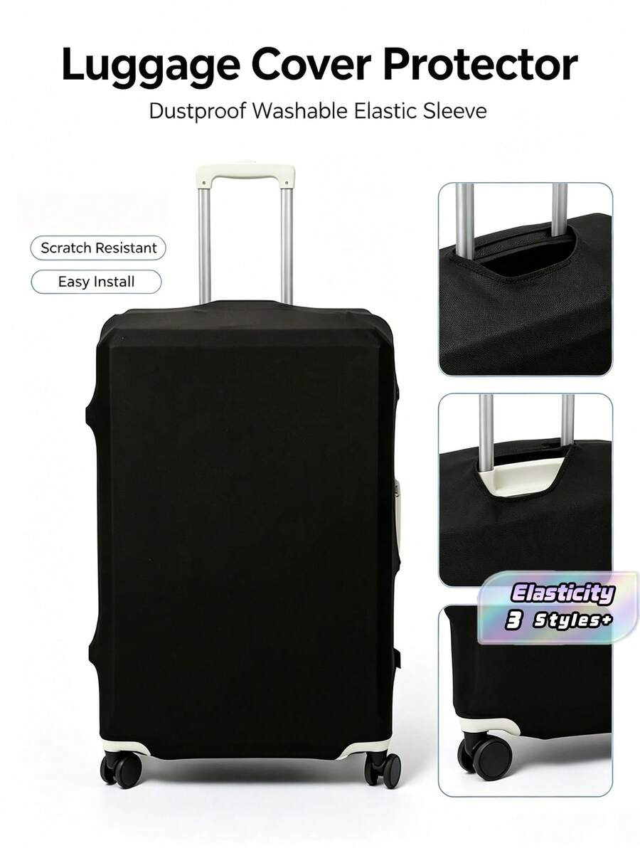 1PC M/L/XL Elastic Luggage Cover Luggage Protective Cover Luggage Cover Storage Suitcase Cover Trolley Case Luggage Protective Dust Cover - Black - View 1