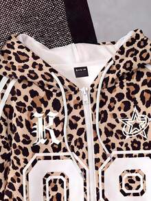 SHEIN EZwear 復古豹紋數位印花休閒街頭風寬鬆衛衣，對比色設計，適合秋冬穿著，秋季衛衣，適用於日常通勤、聚會、秋冬夏季、聖誕節、新年、感恩節、派對、婚禮、海灘、畢業典禮、優雅、外出、約會、通勤、情人節、優雅、度假、Y2K - 彩色 - 查看 4