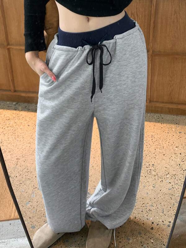DAZY Women's Colorblock Trim Patchwork Loose Straight Leg Urban Casual Sweatpants