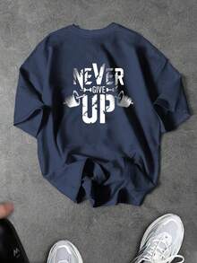 Sport MetroGents Kaos Olahraga Kasual Pria dengan Grafis Huruf, Cocok untuk Pakaian Sehari-hari, Gym - Navy Blue - View 2