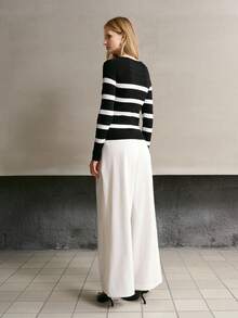 MOTF PREMIUM WOMEN'S STRIPED BUTTON DECOR CABLE KNIT SWEATER - Black and White - View 3