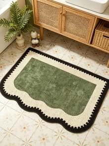 1pc Green, White & Black Wavy Edge Asymmetric Shape Bath Mat, Bathroom Rug, Door Mat, Small Carpet, Washable Carpet For Home Decor, Bedroom, Outdoor Use - Multicolor E - View 6