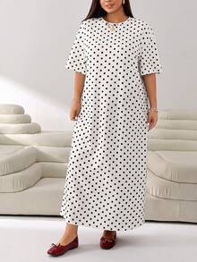 Solflare Plus Size Polka Dot Print T-Shirt Dress - White - View 4