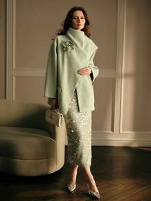 MOTF PREMIUM WOMEN'S ELEGANT MIX & MATCH COWL NECK OVERCOAT - Green - View 4