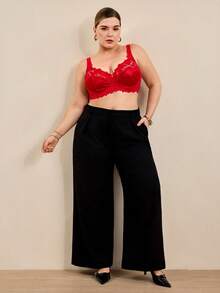 Hourtrue Plus Size Women Fashion Lace Patchwork Underwire Bra - Red - View 5