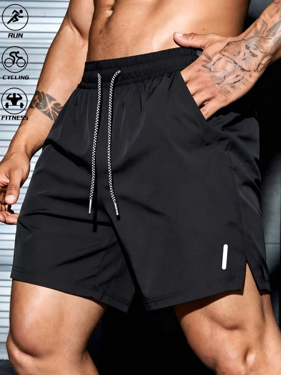 GymBeat Manfinity KASUA Men Drawstring Waist Slant Pocket Swim Trunks, Holiday, Gym - Black - View 1