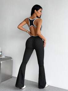Slayform Slayform Seamless High Elasticity Sports Fitness Yoga Jumpsuit With Fashionable Dotted Design Suitable For Dance And Yoga - Black - View 3