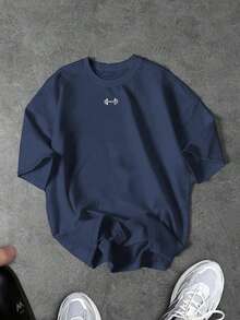 Sport MetroGents Kaos Olahraga Kasual Pria dengan Grafis Huruf, Cocok untuk Pakaian Sehari-hari, Gym - Navy Blue - View 3