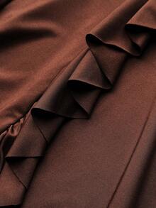 Viva Relle Plus Size Women's Solid Color Collar Patchwork Ruffle Hem Fashion Dress - Brown - View 7