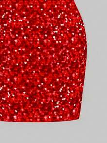SHEIN EZwear 休閒聖誕紅色亮片印花極簡女款細肩帶貼身迷你洋裝 - 白色 - 查看 5